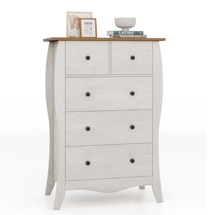 Kommode mit 5 klappbaren Stoffschubladen, Landhausstil Sideboard, Schubladenschrank grau