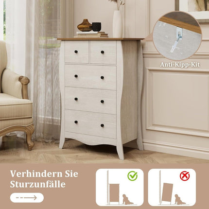 Kommode mit 5 klappbaren Stoffschubladen, Landhausstil Sideboard, Schubladenschrank grau