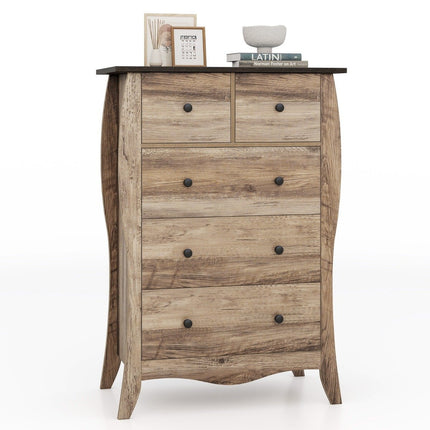 Kommode mit 5 klappbaren Stoffschubladen, Sideboard im Landhausstil, Schubladenschrank, braun