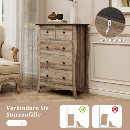 Kommode mit 5 klappbaren Stoffschubladen, Sideboard im Landhausstil, Schubladenschrank, braun