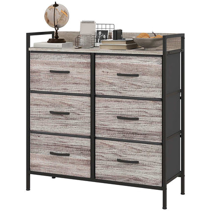 Ladekast met 6 lades van stof opbergkast met houtlook, handgrepen, stalen frame, industrieel design dressoir voor woonkamer grijs Aosom