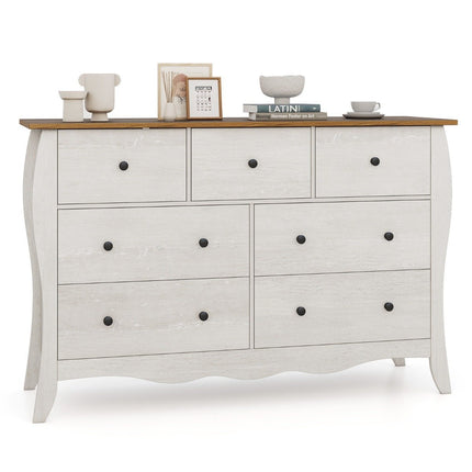 Kommode mit 7 klappbaren Stoffschubladen, Sideboard im Landhausstil, Kleiderschrank, grau