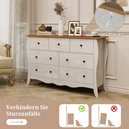 Kommode mit 7 klappbaren Stoffschubladen, Sideboard im Landhausstil, Kleiderschrank, grau