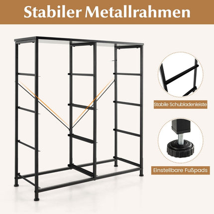 Kommode mit 8 Schubladen &amp; Metallgestell &amp; Tischplatte Stoffkommode 80 x 30 x 92 cm grau