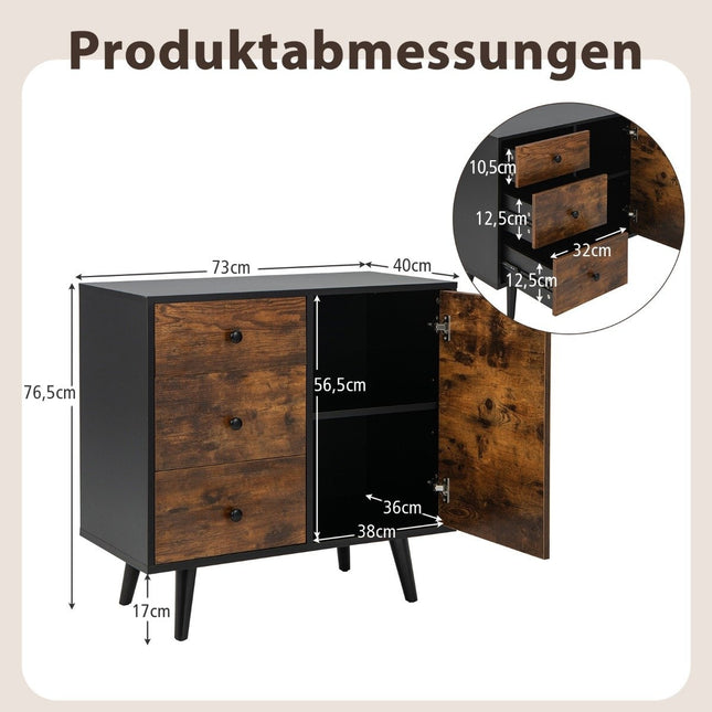 Kommode mit Tür &amp; 3 Schubladen &amp; verstellbarem Boden &amp; kippsicherem Sideboard 73 x 40 x 76,5 cm