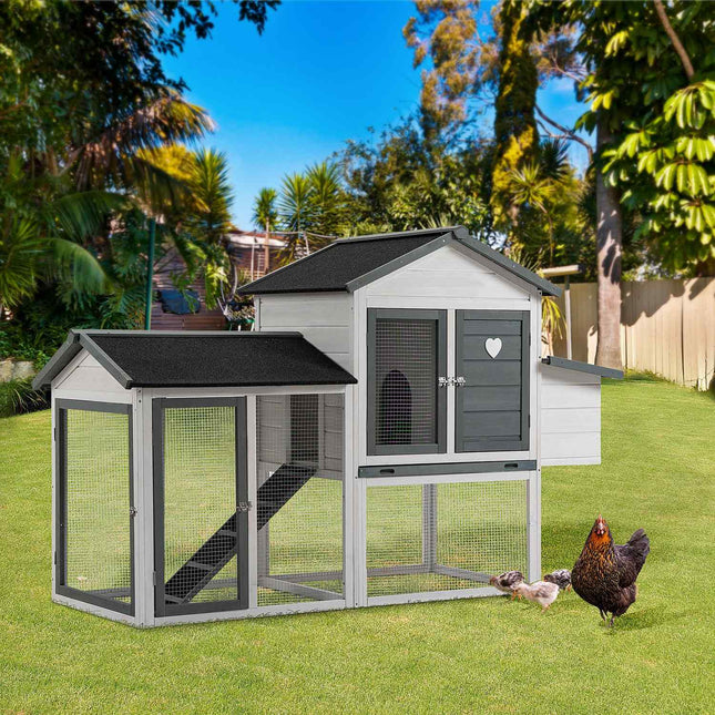 Winter-proof 2-level chicken house with nesting box and ramp