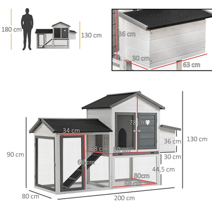 Winter-proof 2-level chicken house with nesting box and ramp