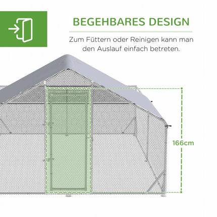 Free-range chicken house with sun protection, steel, 400x300x195 cm