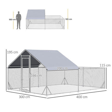 Free-range chicken house with sun protection, steel, 400x300x195 cm