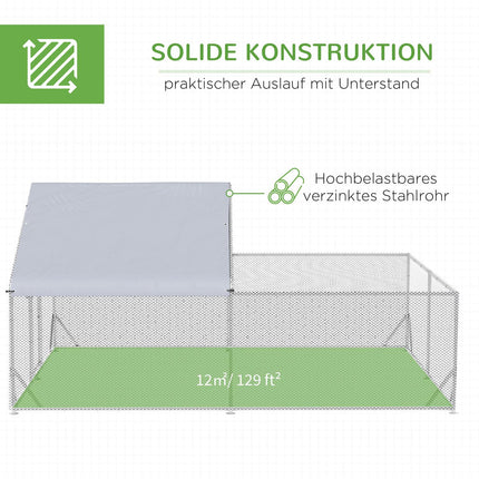 Free-range chicken house with sun protection, steel, 400x300x195 cm