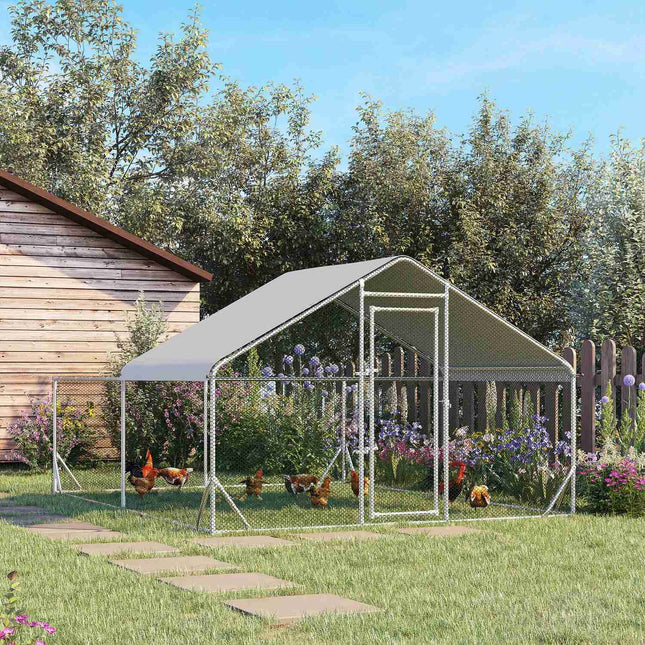Free-range chicken house with sun protection, steel, 400x300x195 cm