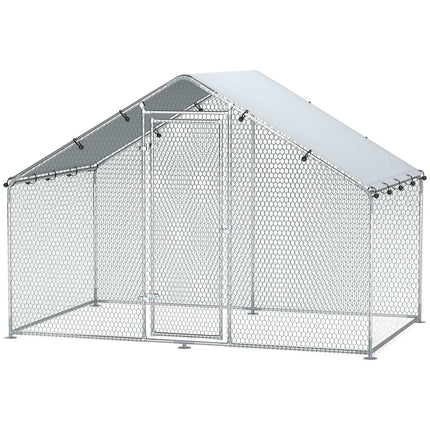 Poulailler d'extérieur 3 x 1,7 x 1,9 m avec serrure, poulailler en acier galvanisé avec toit étanche et anti-UV, poulailler d'extérieur pour poules, petits animaux et plantes, argenté