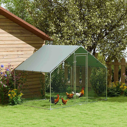 Poulailler d'extérieur 3 x 1,7 x 1,9 m avec serrure, poulailler en acier galvanisé avec toit étanche et anti-UV, poulailler d'extérieur pour poules, petits animaux et plantes, argenté