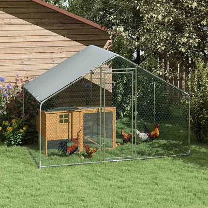 Poulailler d'extérieur 3 x 1,7 x 1,9 m avec serrure, poulailler en acier galvanisé avec toit étanche et anti-UV, poulailler d'extérieur pour poules, petits animaux et plantes, argenté