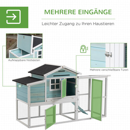 Winterfester Hühnerstall auf 2 Ebenen mit Nistkasten und Rampe