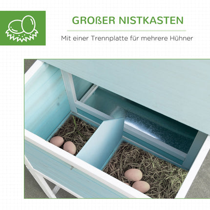 Winterfester Hühnerstall auf 2 Ebenen mit Nistkasten und Rampe