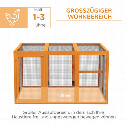 Hühnerstall für 1-3 Hühner, Holzrahmen, Stahldraht, erweiterbar