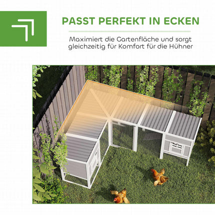 Chicken Coop with L-Shaped Design, Weatherproof Wood