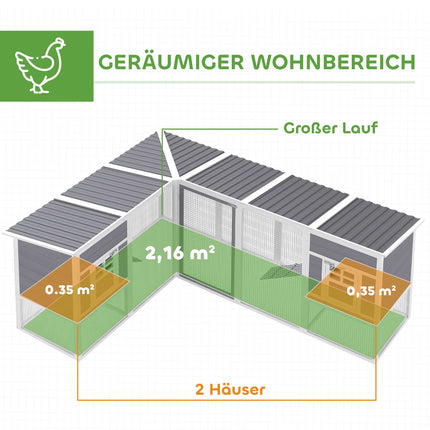 Chicken Coop with L-Shaped Design, Weatherproof Wood