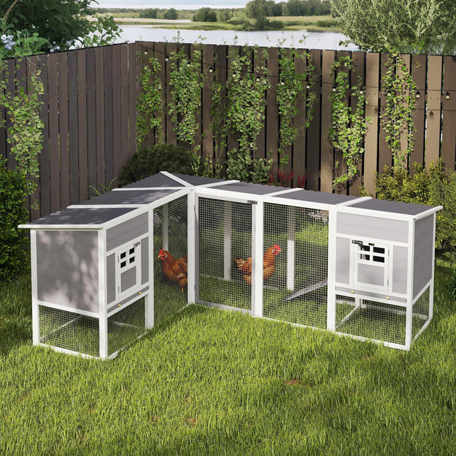 Chicken Coop with L-Shaped Design, Weatherproof Wood