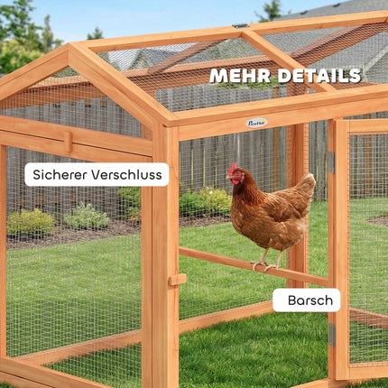 Hühnerstall mit Stange, Doppeltüren, Holz & Metall, 104x70,5x84 cm