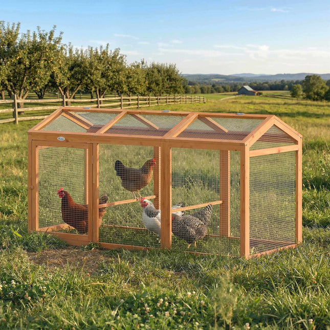Hühnerstall mit Sitzstange, Doppeltüren, Holz & Metall, 156x70,5x84 cm