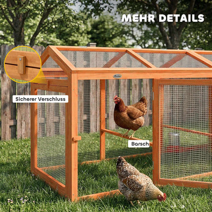Hühnerstall mit Sitzstange, Doppeltüren, Holz & Metall, 156x70,5x84 cm