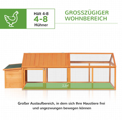 Chicken Coop with Run, 240 x 112.5 x 76 cm, Fir Wood