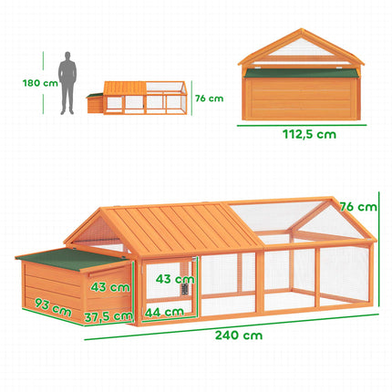 Chicken Coop with Run, 240 x 112.5 x 76 cm, Fir Wood