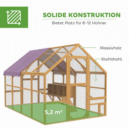 Hühnerstall mit Auslauf, 4 Legenester, für 8-12 Hühner