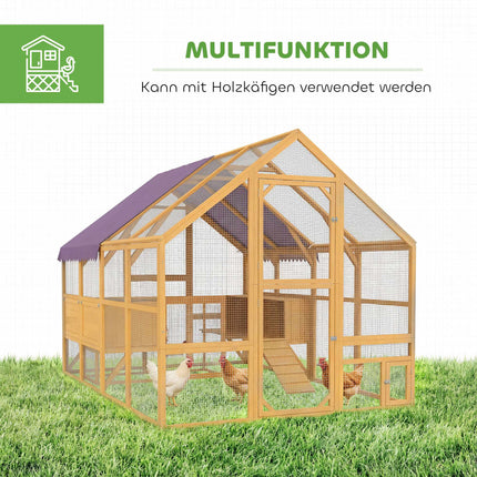 Hühnerstall mit Auslauf, 4 Legenester, für 8-12 Hühner