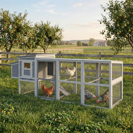 Chicken Coop with Run, Nesting Box, Asphalt Roof, 264x82x89cm