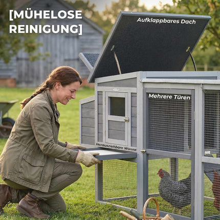 Chicken Coop with Run, Nesting Box, Asphalt Roof, 264x82x89cm
