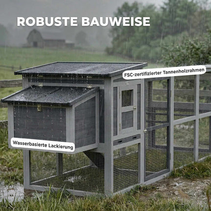 Chicken Coop with Run, Nesting Box, Asphalt Roof, 264x82x89cm