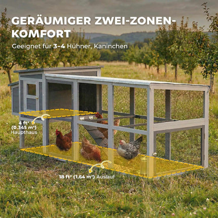 Chicken Coop with Run, Nesting Box, Asphalt Roof, 264x82x89cm