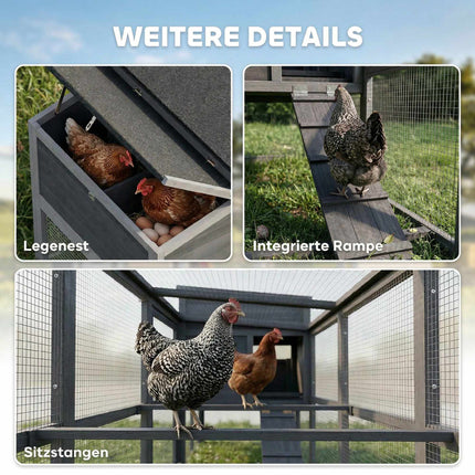Chicken Coop with Run, Nesting Box, Asphalt Roof, 264x82x89cm