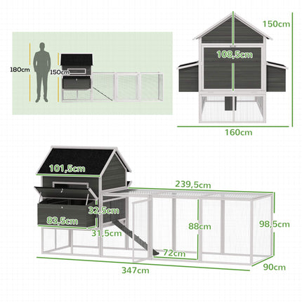 Chicken Coop with Run, Weatherproof, Gray Pine Wood