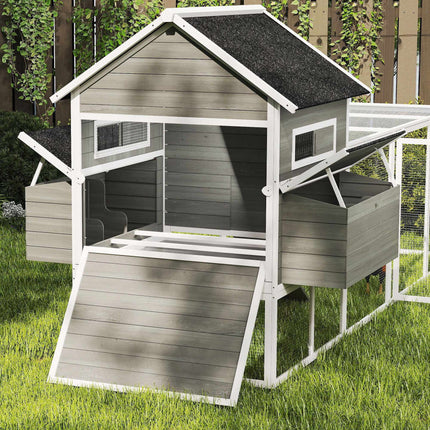 Chicken Coop with Run, Weatherproof, Gray Pine Wood