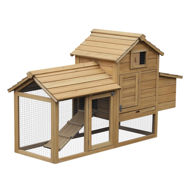 Chicken Coop with Run, Wood, 2 Levels, Nesting Box