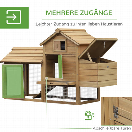 Hühnerstall mit Auslauf, Holz, 2 Ebenen, Nistkasten