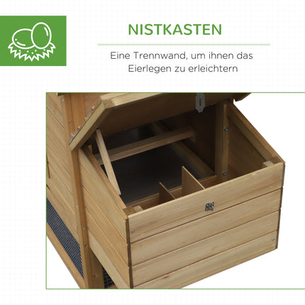 Hühnerstall mit Auslauf, Holz, 2 Ebenen, Nistkasten