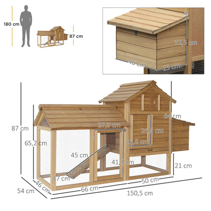 Hühnerstall mit Auslauf, Holz, 2 Ebenen, Nistkasten