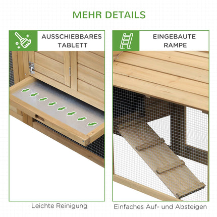 Hühnerstall mit Auslauf, Holz, 2 Ebenen, Nistkasten