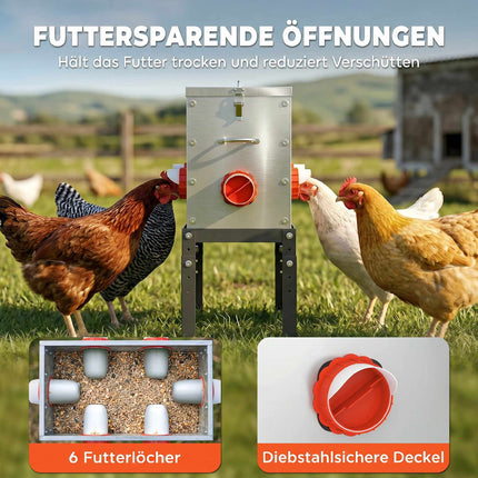 Chicken Feeder 18kg Capacity, Adjustable Legs, 6 Openings