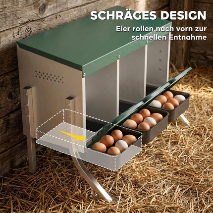 Hühner-Nistkasten mit Belüftung, 3 Fächer, Metall