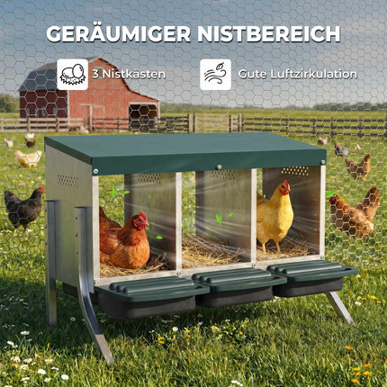 Hühner-Nistkasten mit Belüftung, 3 Fächer, Metall