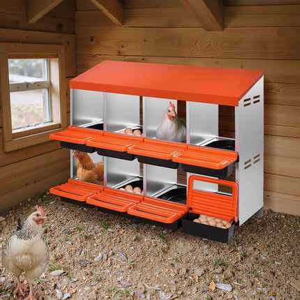 Chicken Nesting Box, 2-Tier 8-Compartment Metal Roll-Out