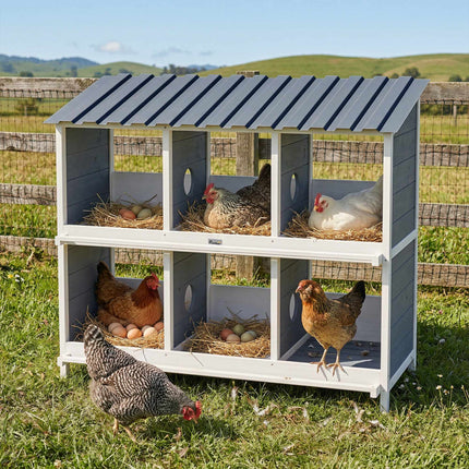 Hühner-Nistkasten, 6 Fächer, Holz, 2 Sitzstangen