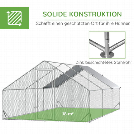 XXL-Hühnerstall für draußen, 3x6x2m, bietet Platz für 12-18 Hühner