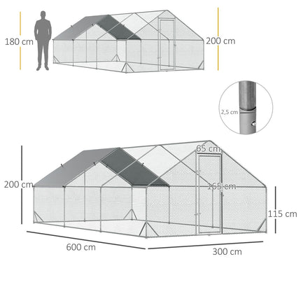 XXL-Hühnerstall für draußen, 3x6x2m, bietet Platz für 12-18 Hühner